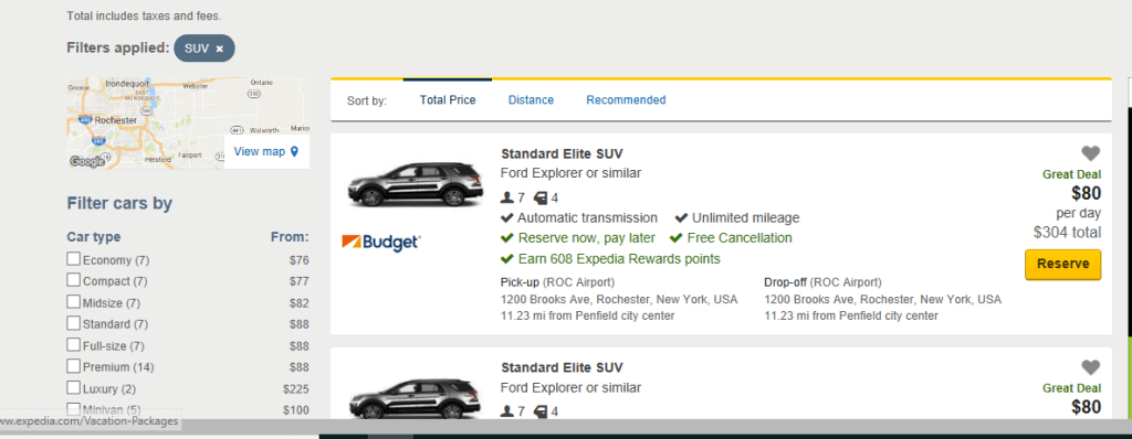 Expedia car booking